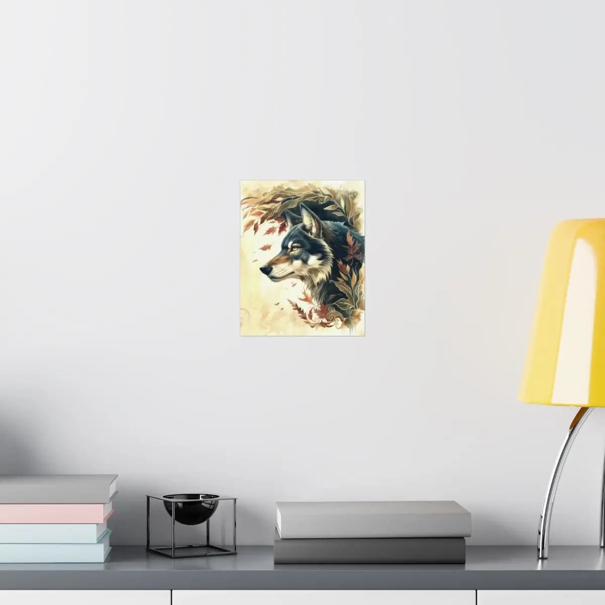 Majestic Wolf Among Autumn Leaves - Matte Vertical Posters mockup angle 8