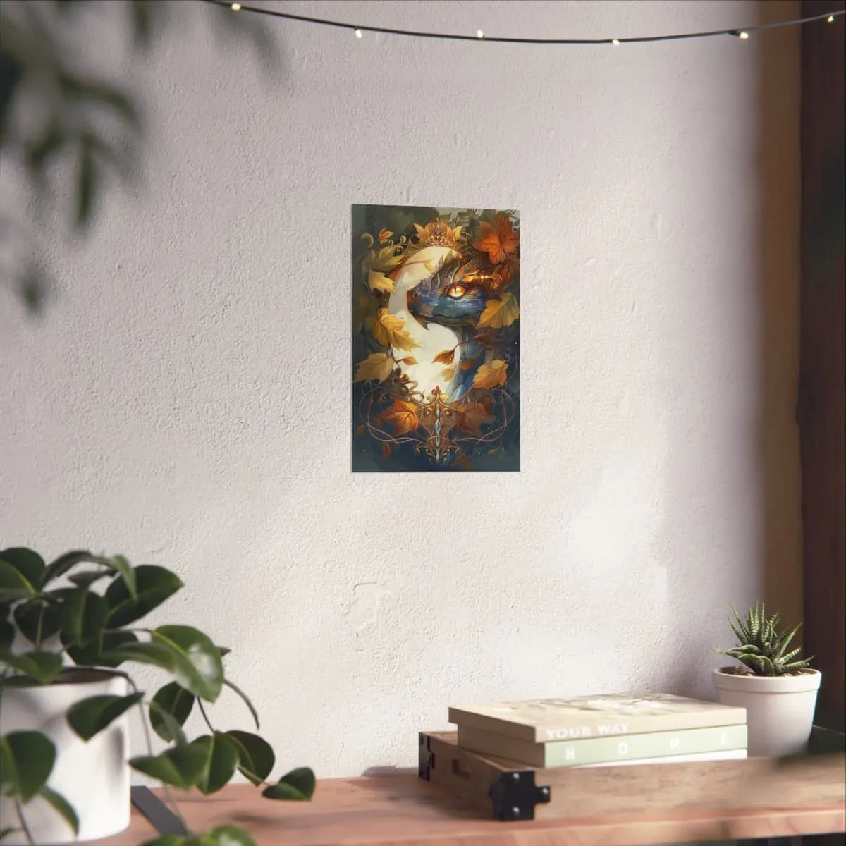 Crowned Dragon Among Autumn Leaves - Matte Vertical Posters mockup angle 6