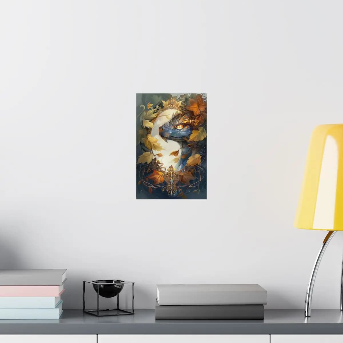 Crowned Dragon Among Autumn Leaves - Matte Vertical Posters mockup angle 8