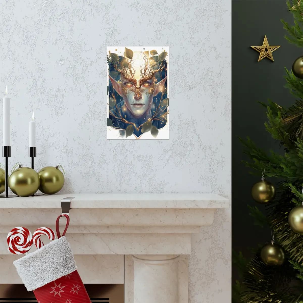 The Golden-Eyed Forest Spirit - Matte Vertical Posters mockup angle 7