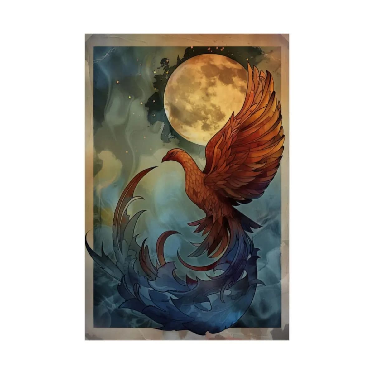 Phoenix Rising Beneath the Golden Moon - Matte Vertical Posters mockup angle 2