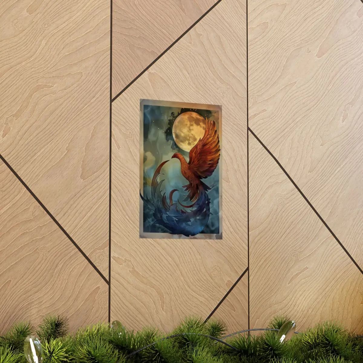 Phoenix Rising Beneath the Golden Moon - Matte Vertical Posters mockup angle 5
