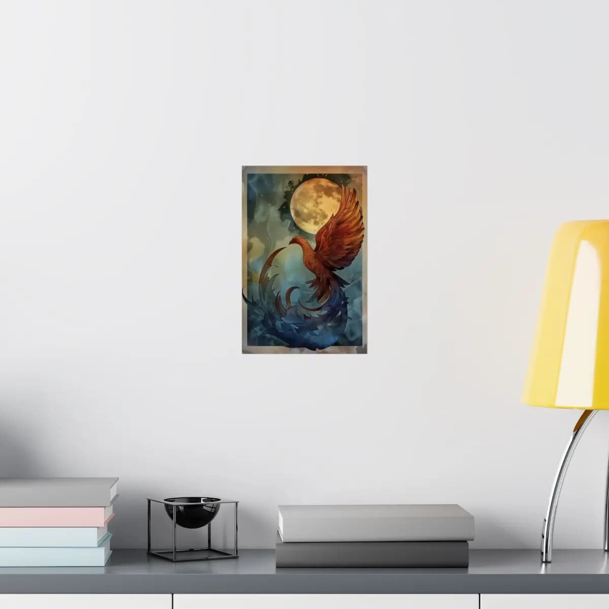 Phoenix Rising Beneath the Golden Moon - Matte Vertical Posters mockup angle 8