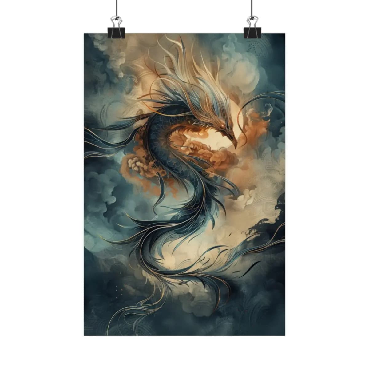 Celestial Dragon Rising Through Stormy Clouds - Matte Vertical Posters mockup angle 1