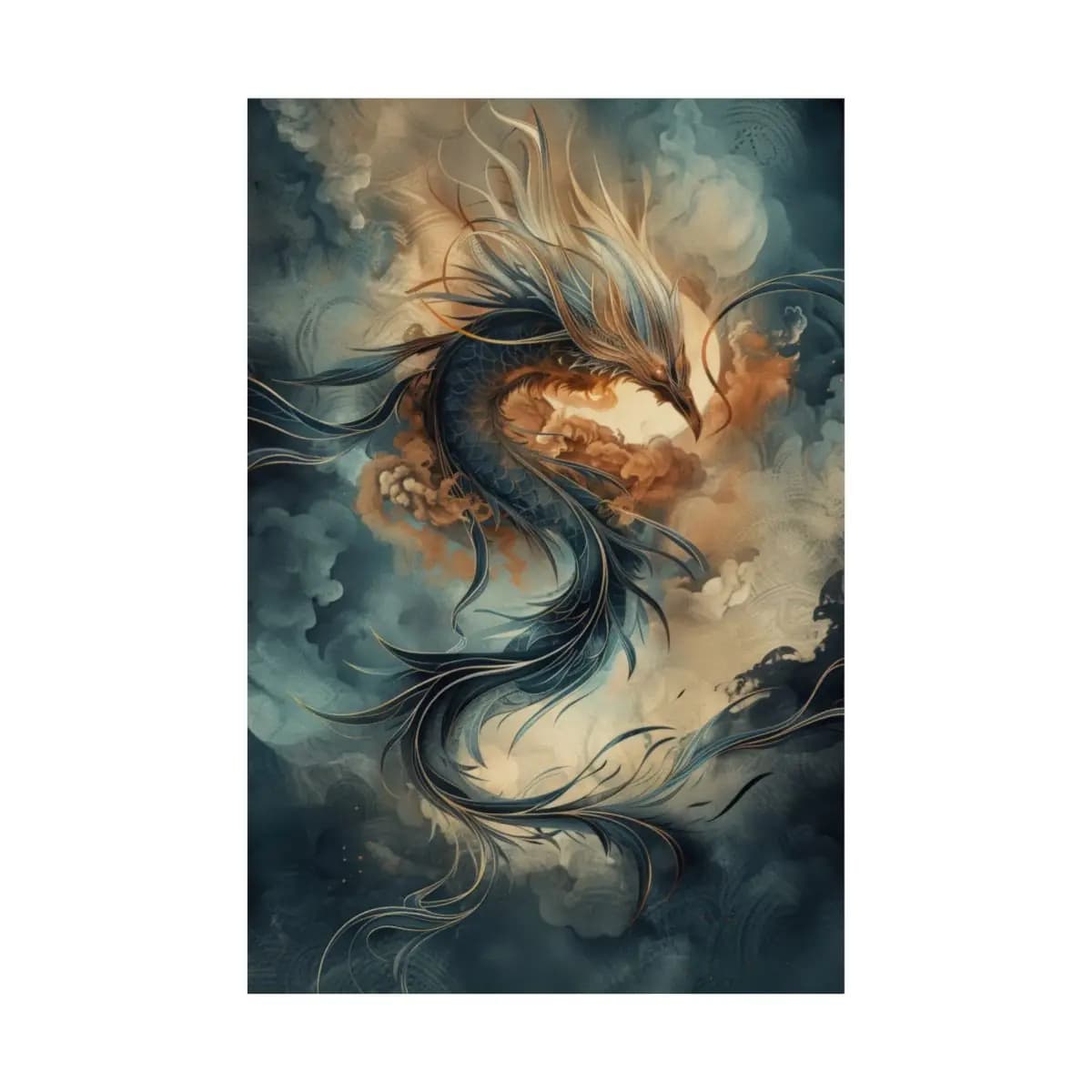 Celestial Dragon Rising Through Stormy Clouds - Matte Vertical Posters mockup angle 2