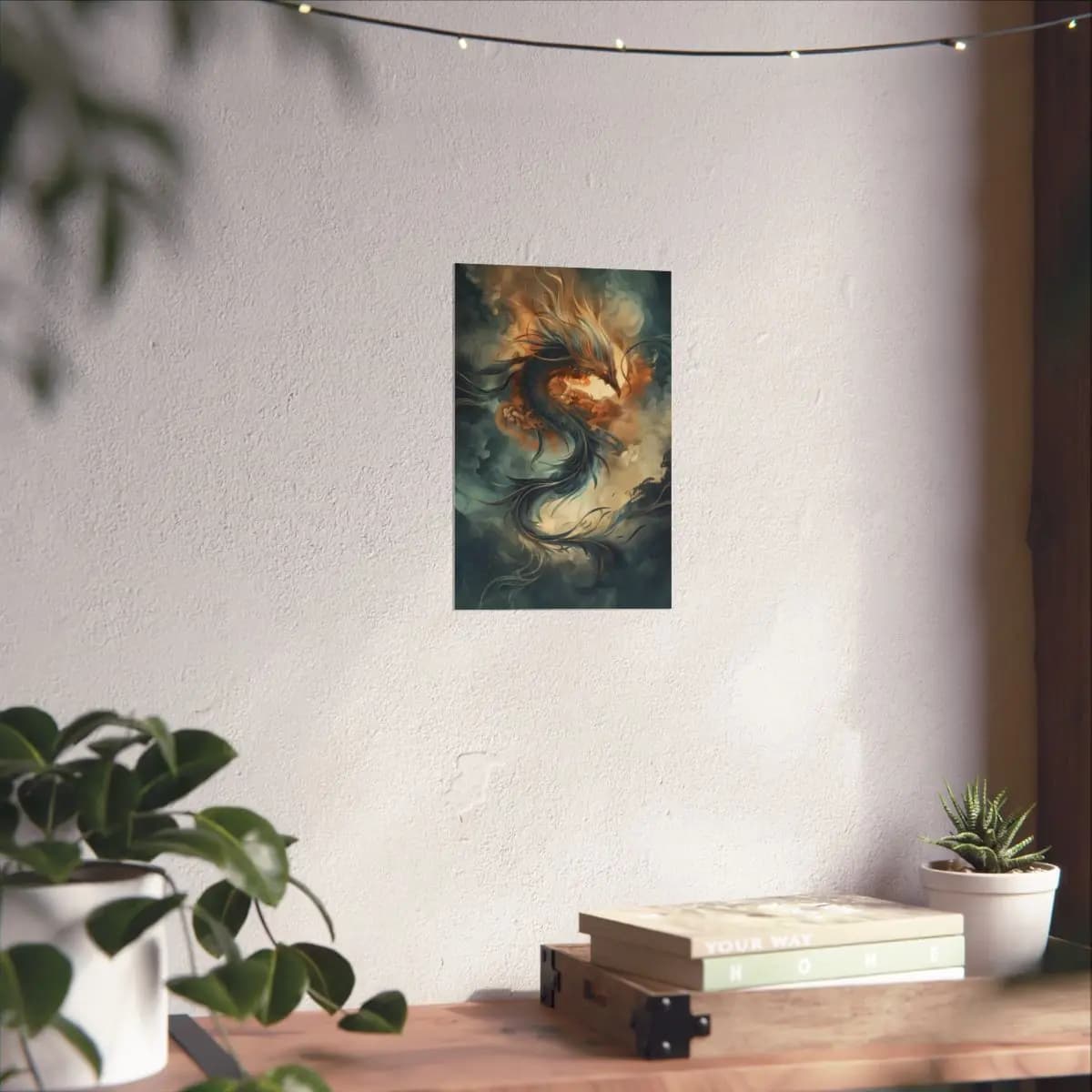 Celestial Dragon Rising Through Stormy Clouds - Matte Vertical Posters mockup angle 6