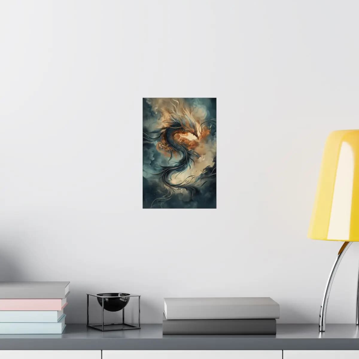 Celestial Dragon Rising Through Stormy Clouds - Matte Vertical Posters mockup angle 8