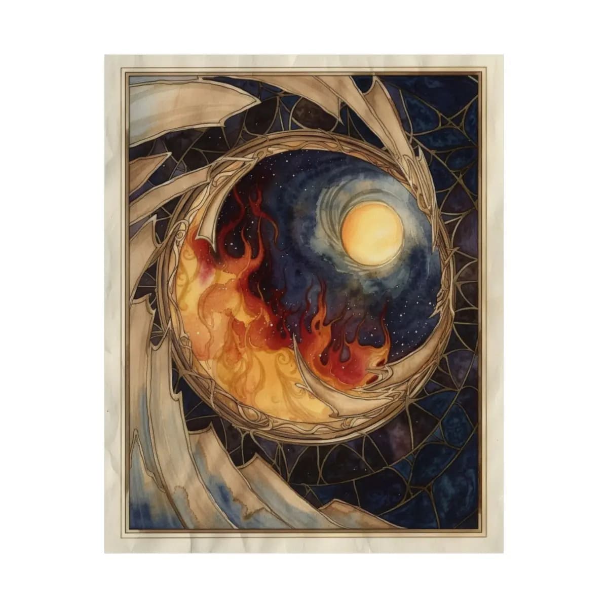 Fire and Moon in a Celestial Circle - Matte Vertical Posters mockup angle 2