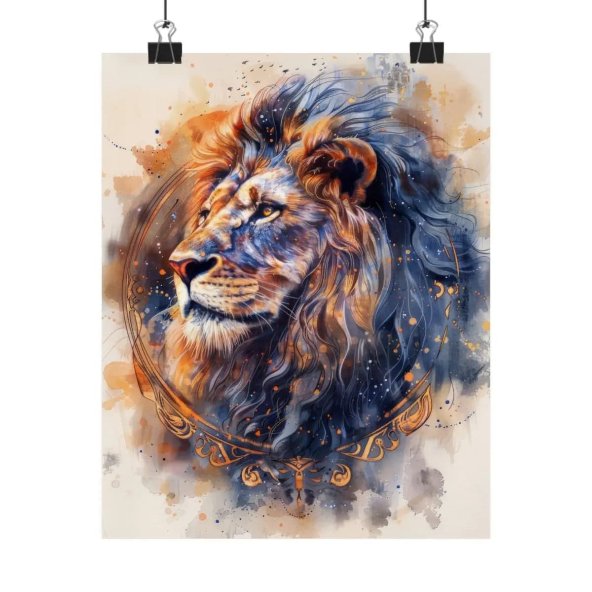 The Majestic Lion with Celestial Reflections - Matte Vertical Posters mockup angle 1