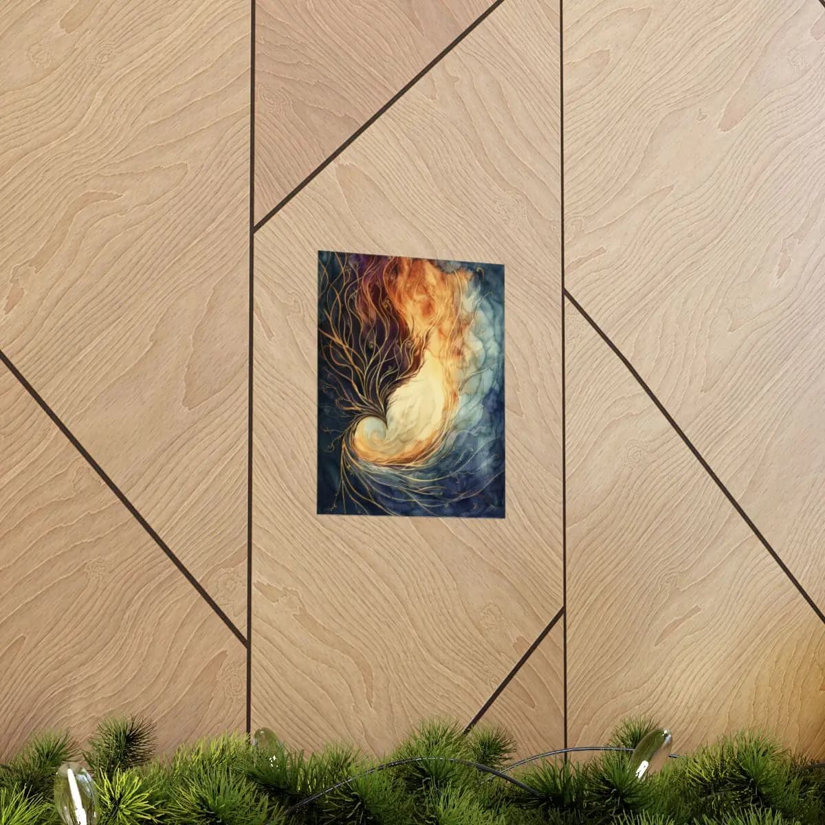 Golden Tendrils Rising from a Luminous Spiral - Matte Vertical Posters mockup angle 5