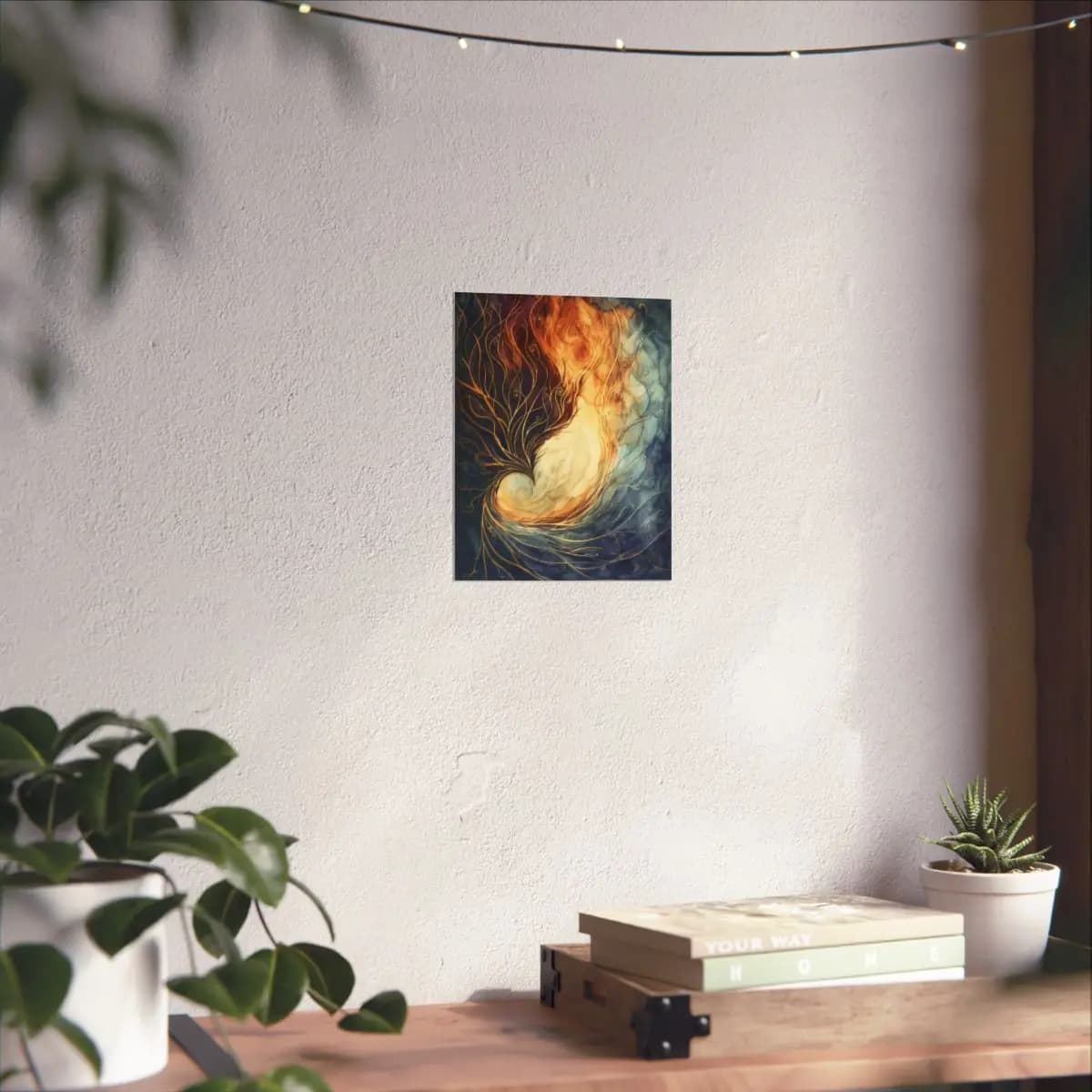 Golden Tendrils Rising from a Luminous Spiral - Matte Vertical Posters mockup angle 6