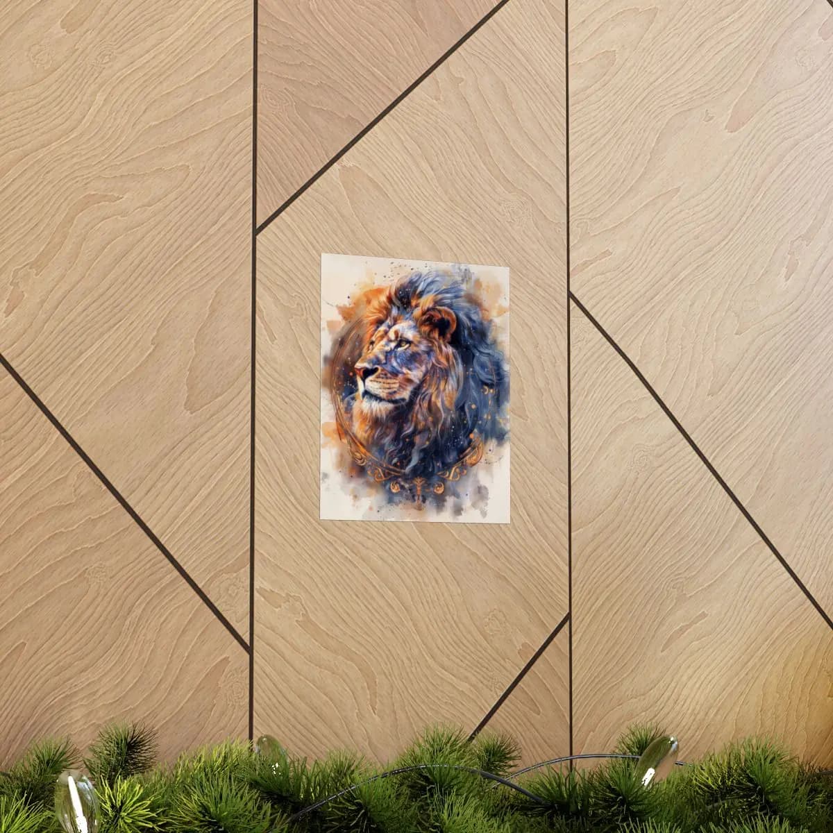 The Majestic Lion with Celestial Reflections - Matte Vertical Posters mockup angle 5