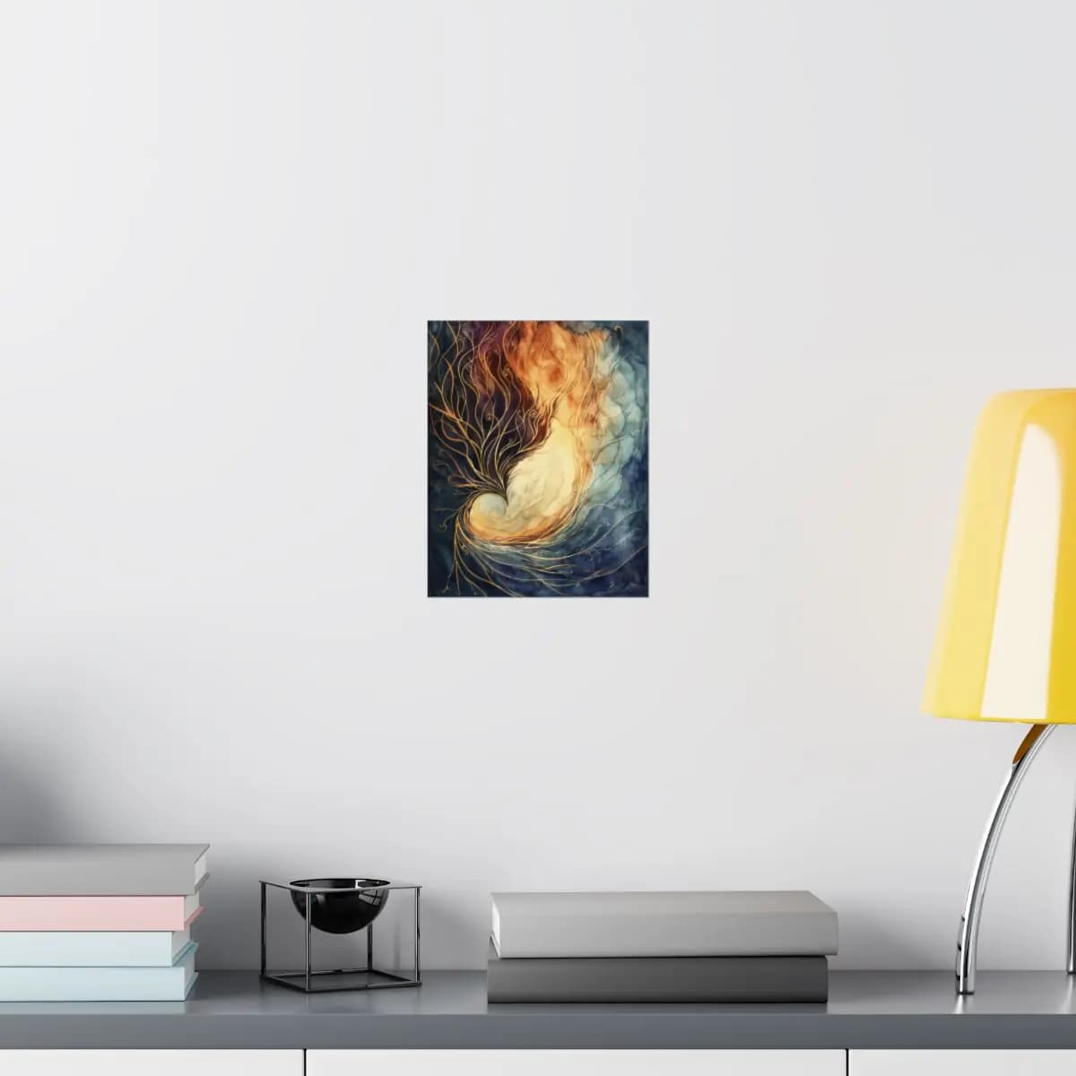 Golden Tendrils Rising from a Luminous Spiral - Matte Vertical Posters mockup angle 8