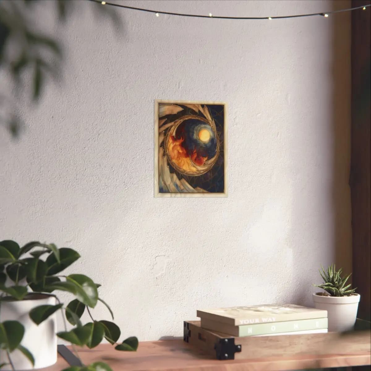 Fire and Moon in a Celestial Circle - Matte Vertical Posters mockup angle 6