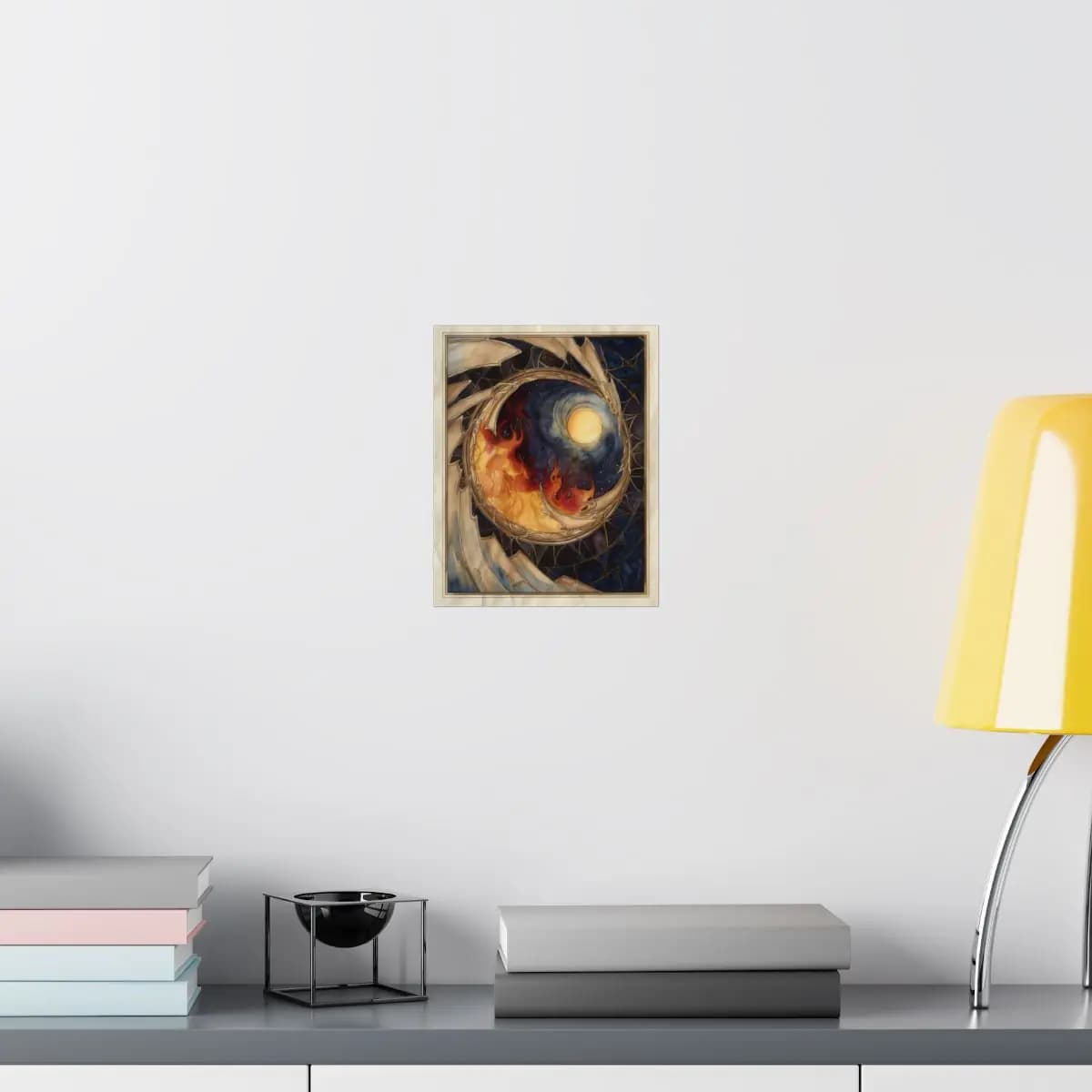 Fire and Moon in a Celestial Circle - Matte Vertical Posters mockup angle 8