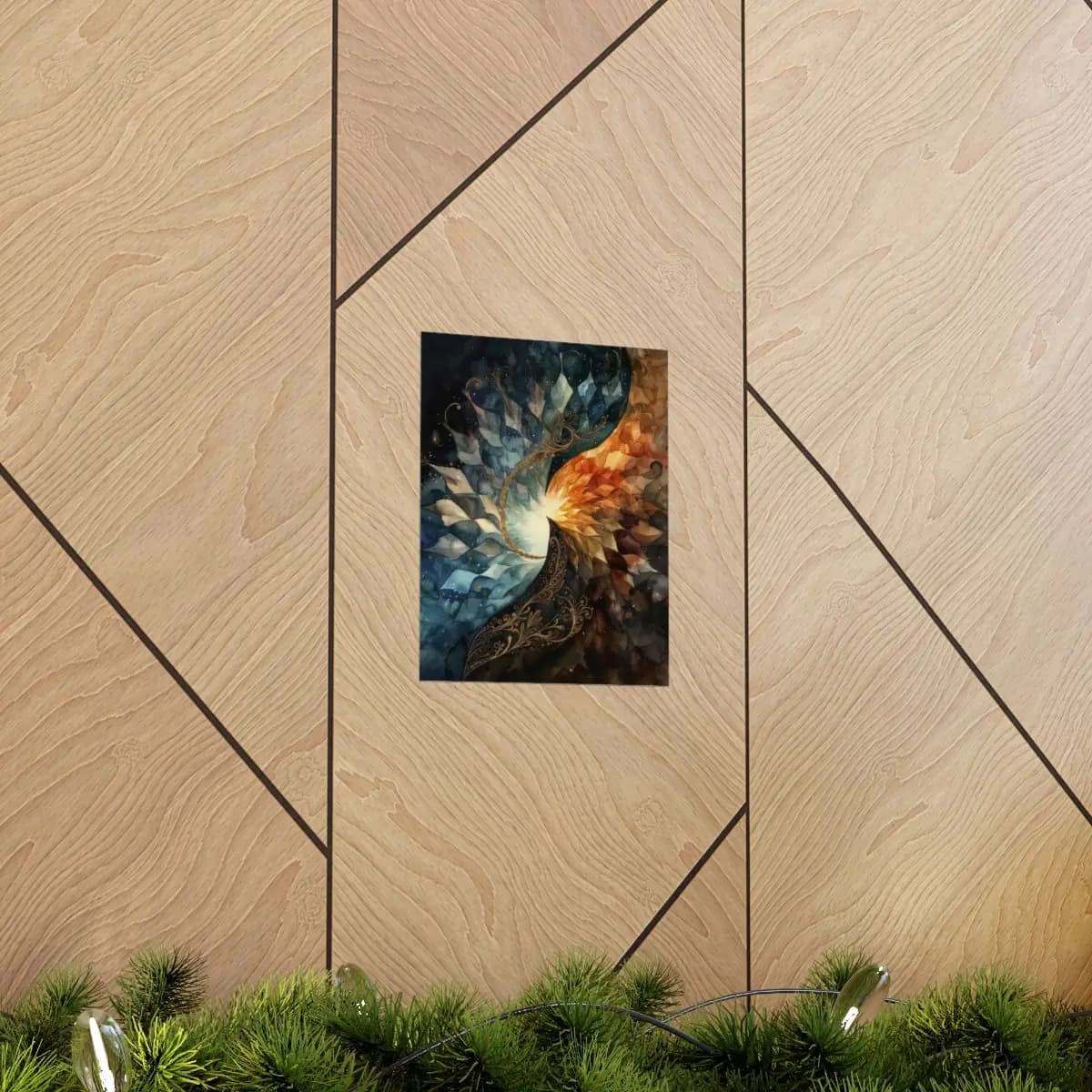 Celestial Duality: Fire and Night in Spiral - Matte Vertical Posters mockup angle 5