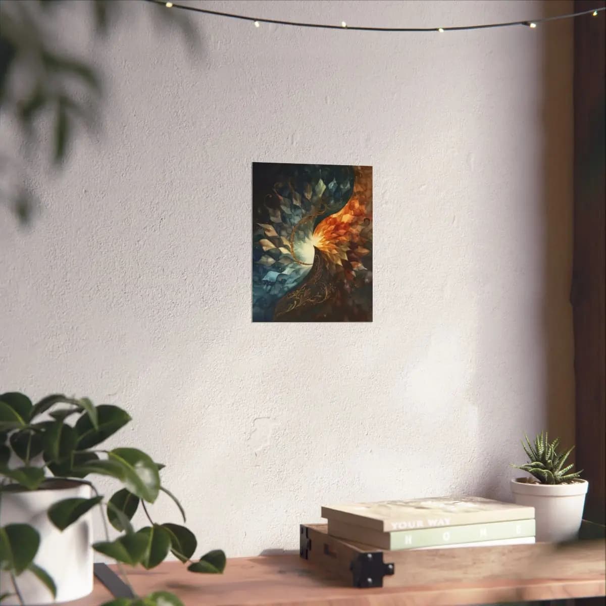 Celestial Duality: Fire and Night in Spiral - Matte Vertical Posters mockup angle 6