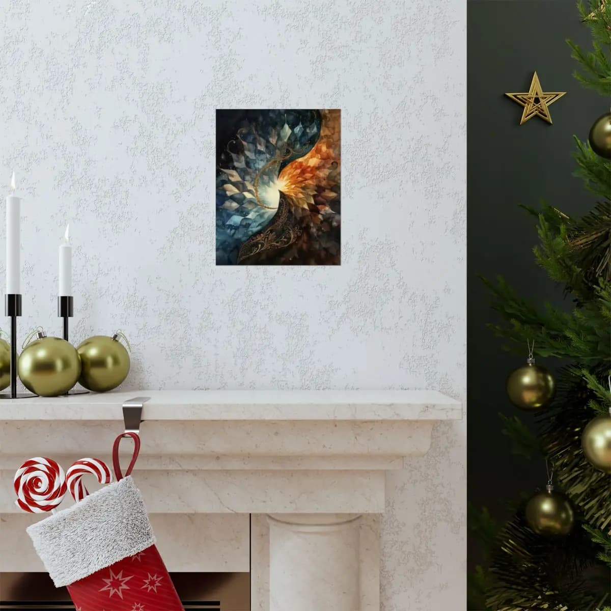 Celestial Duality: Fire and Night in Spiral - Matte Vertical Posters mockup angle 7
