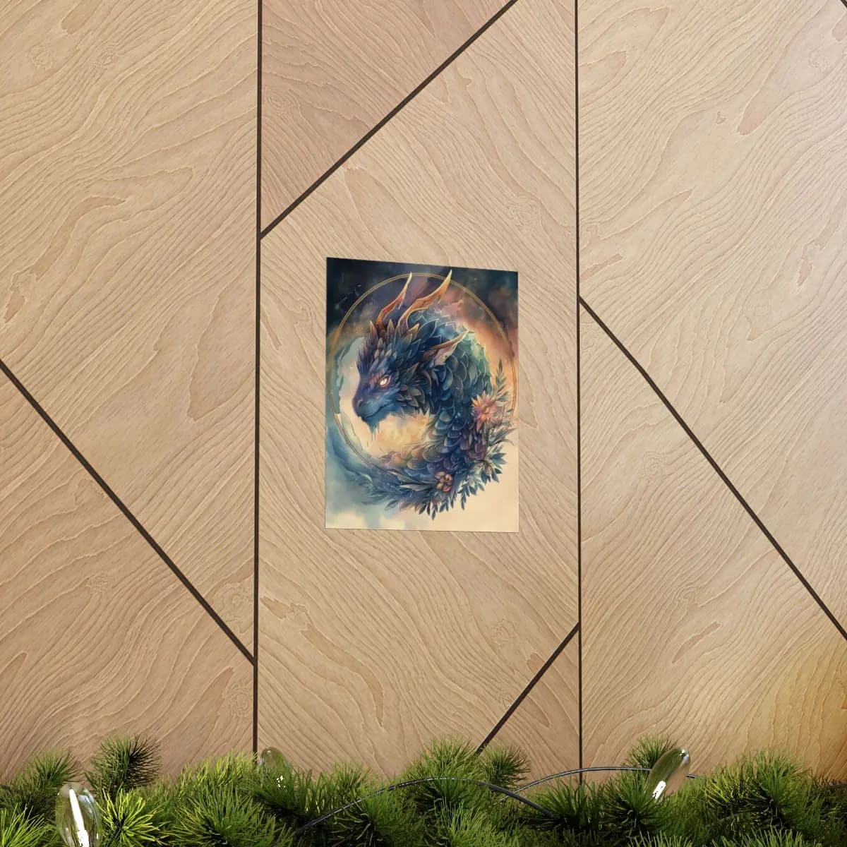 Night-Scaled Celestial Dragon Among Blooms - Matte Vertical Posters mockup angle 5