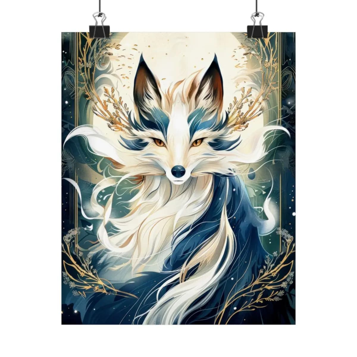 The Celestial Fox Beneath the Golden Moon - Matte Vertical Posters mockup angle 1