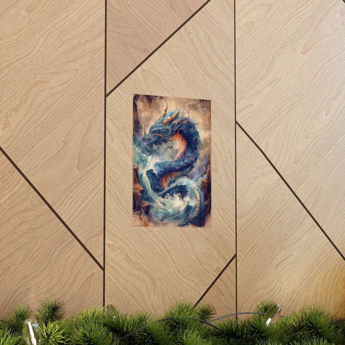 Sea Dragon Rising from Crashing Waves - Matte Vertical Posters mockup angle 5