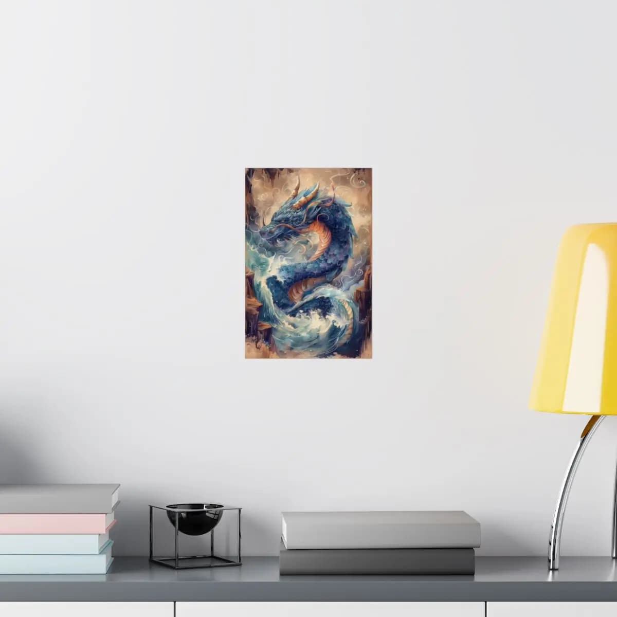 Sea Dragon Rising from Crashing Waves - Matte Vertical Posters mockup angle 8