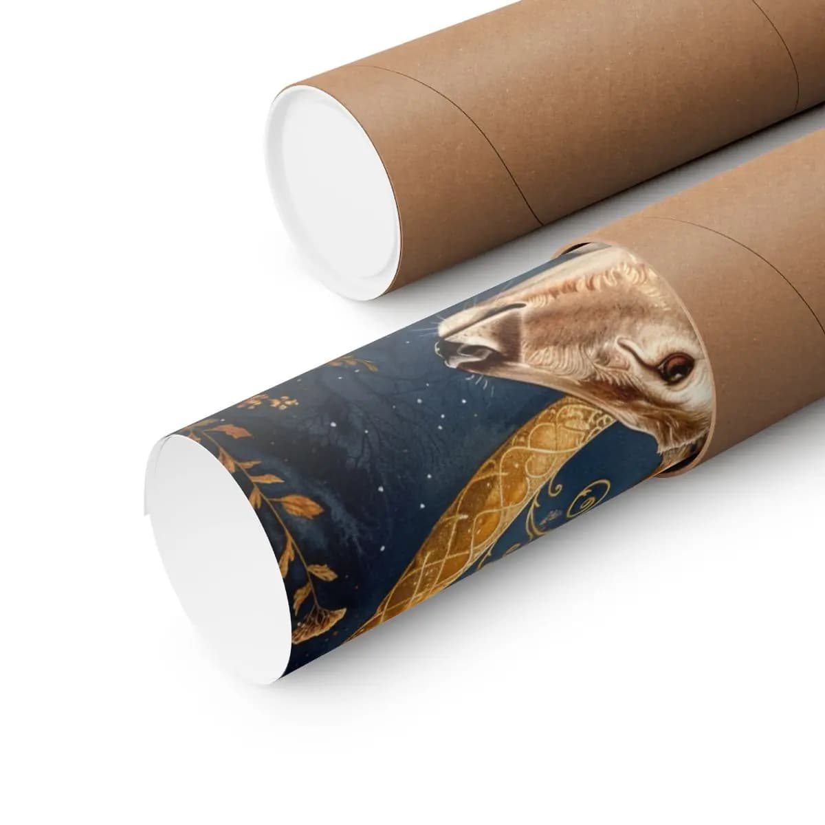 Majestic Stag Beneath a Golden Crescent Moon - Matte Vertical Posters mockup angle 3