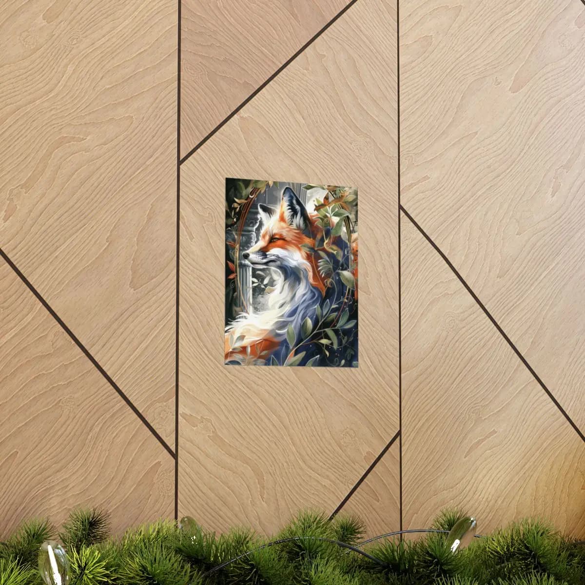 Red Fox Among Ancient Columns and Foliage - Matte Vertical Posters mockup angle 5