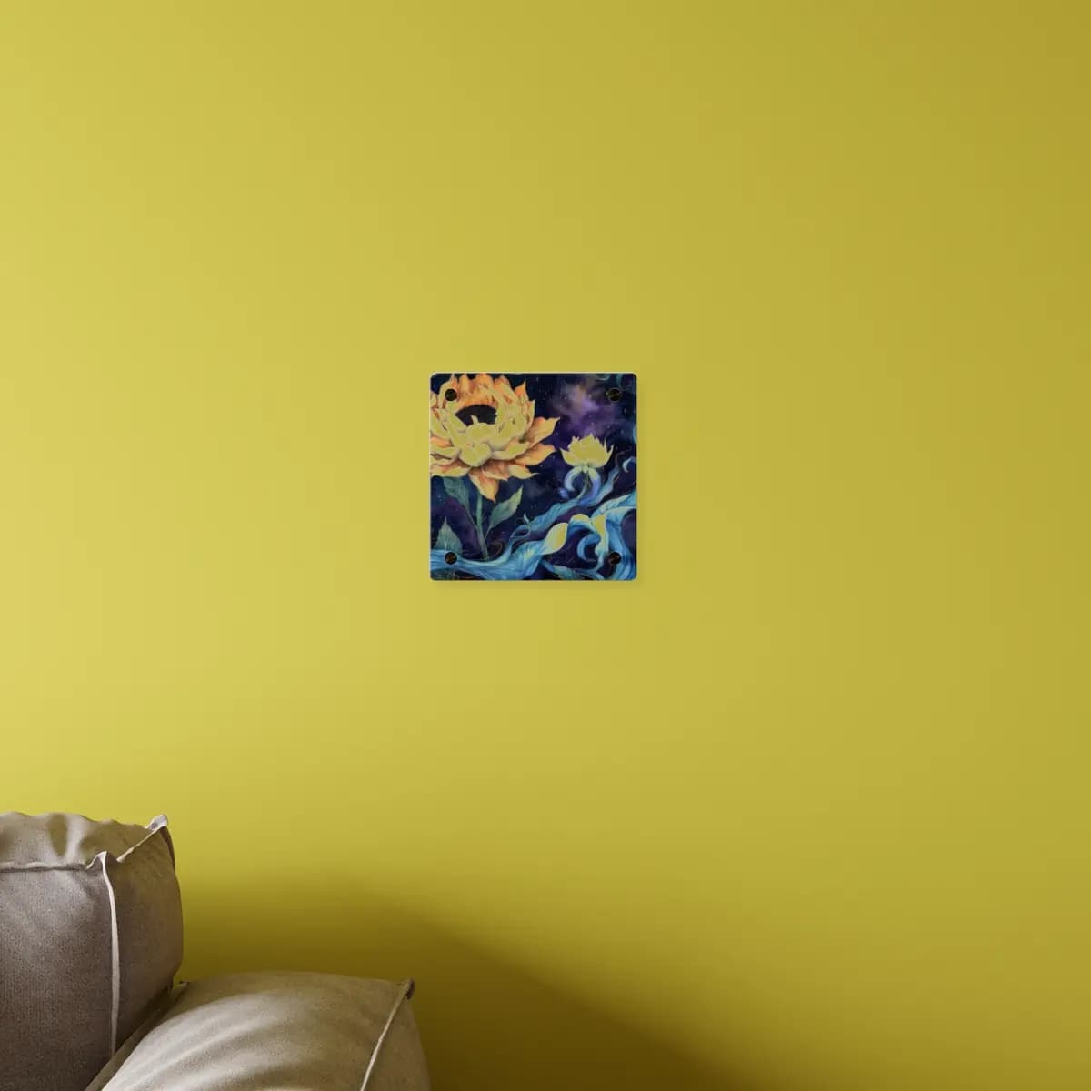 Cosmic Blooms Beneath a Starlit Sky - Acrylic Wall Art Panels mockup angle 4