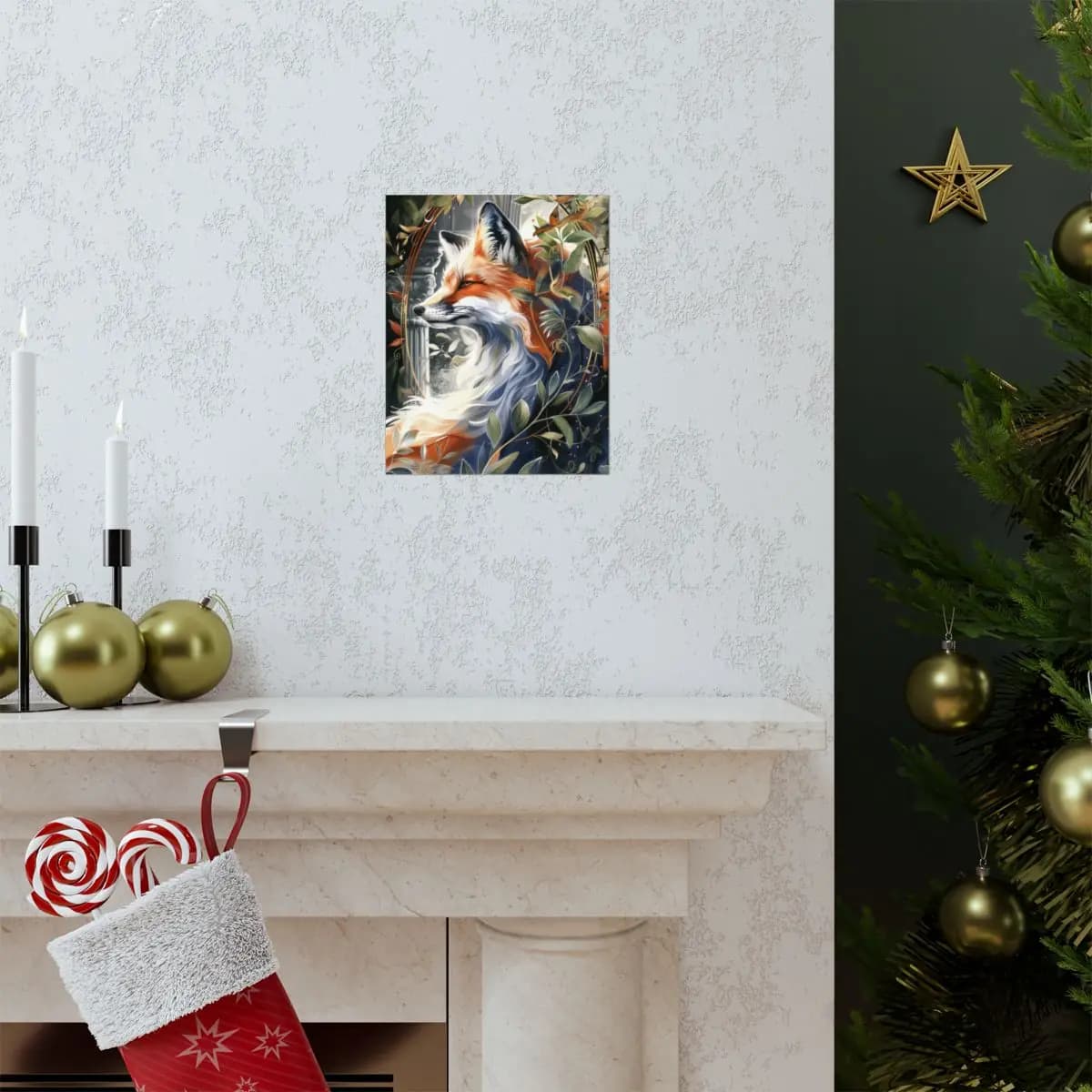 Red Fox Among Ancient Columns and Foliage - Matte Vertical Posters mockup angle 7