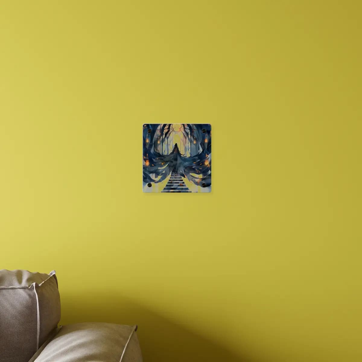 The Veiled Sorceress Ascending the Enchanted Temple - Acrylic Wall Art Panels mockup angle 4