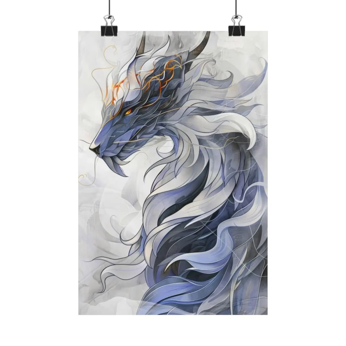 Celestial Dragon With Golden Flames - Matte Vertical Posters mockup angle 1