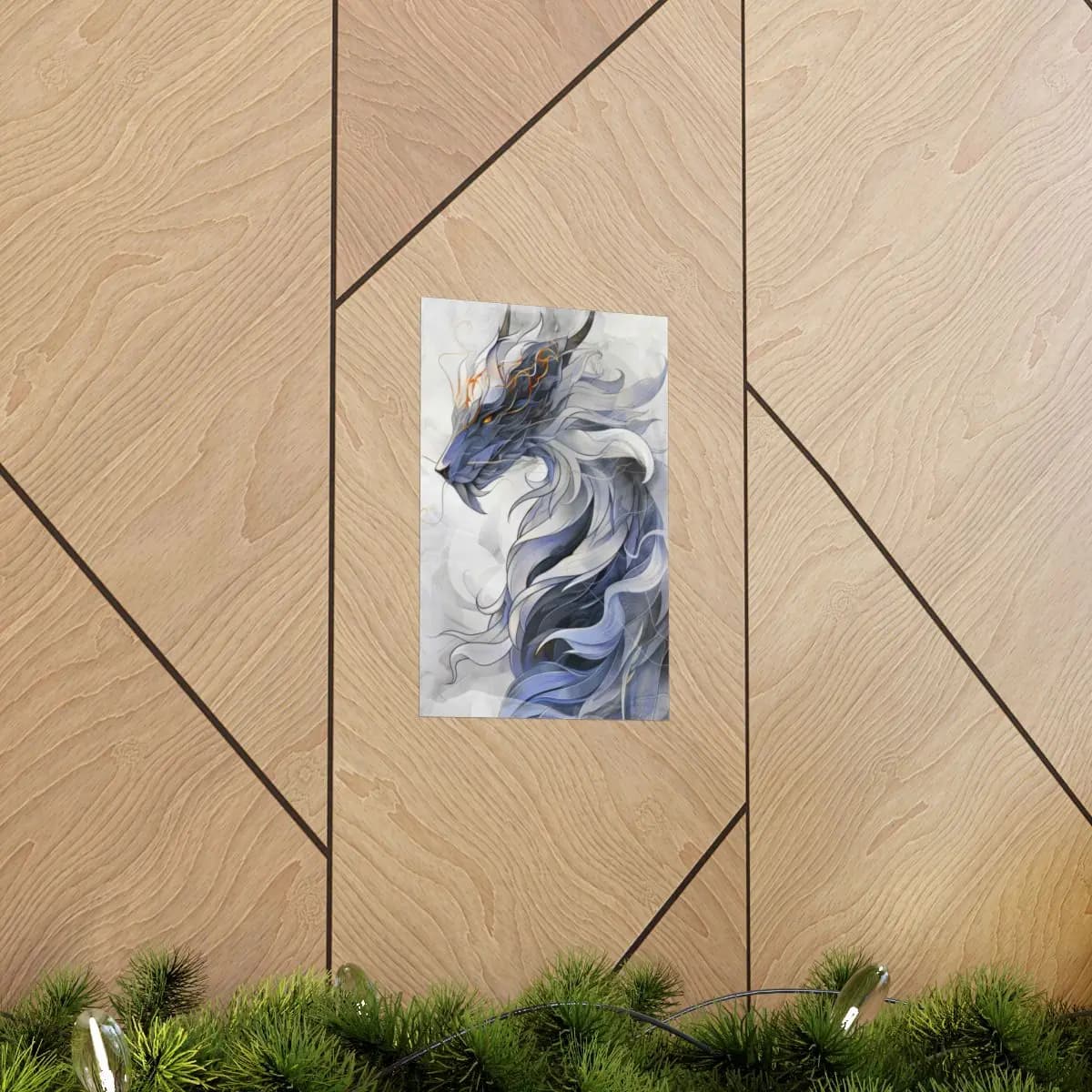 Celestial Dragon With Golden Flames - Matte Vertical Posters mockup angle 5