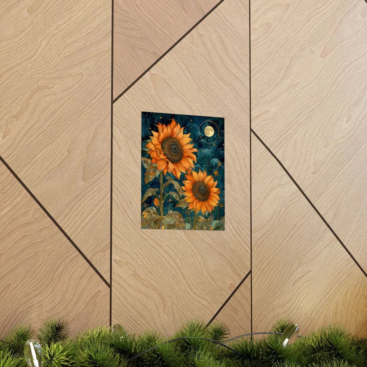Blazing Sunflowers Beneath the Starlit Moon - Matte Vertical Posters mockup angle 5