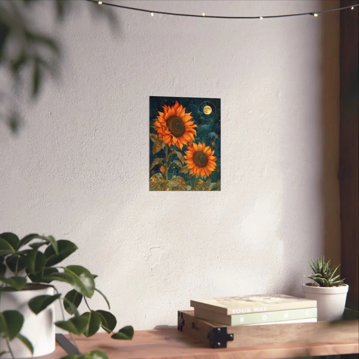 Blazing Sunflowers Beneath the Starlit Moon - Matte Vertical Posters mockup angle 6