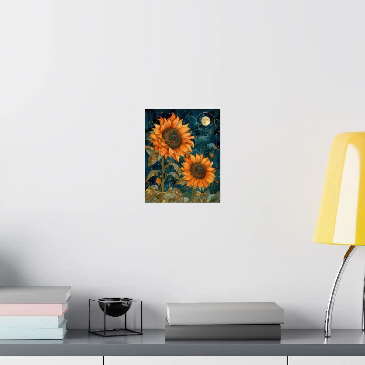 Blazing Sunflowers Beneath the Starlit Moon - Matte Vertical Posters mockup angle 8