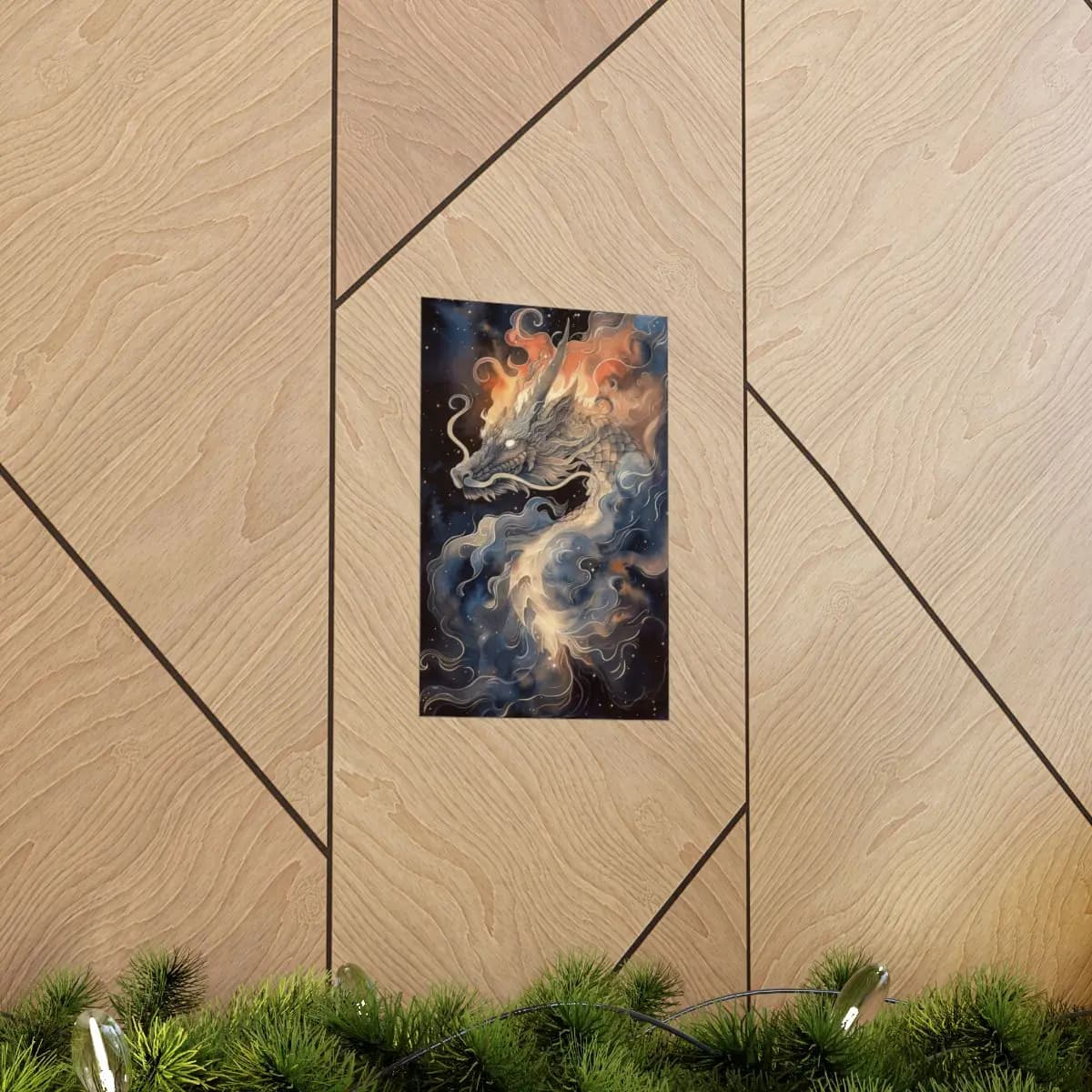 Celestial Dragon Rising Through Fire and Stars - Matte Vertical Posters mockup angle 5