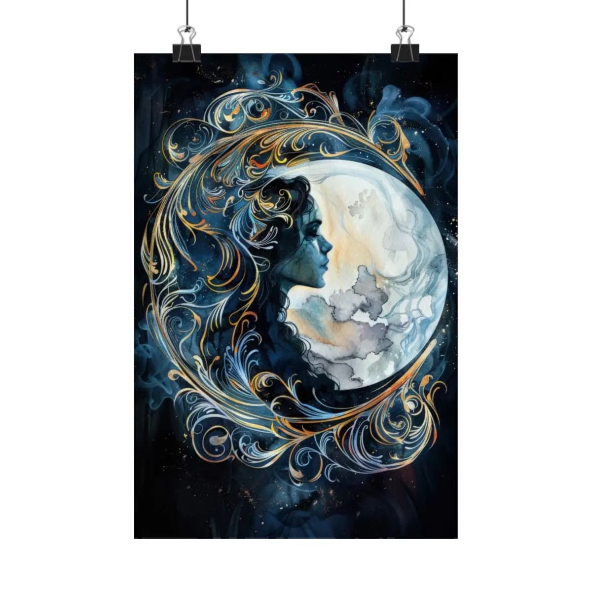The Moon Goddess of Golden Arabesques - Matte Vertical Posters mockup angle 1