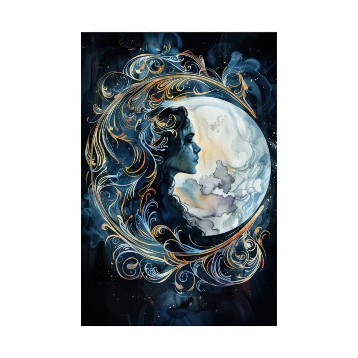 The Moon Goddess of Golden Arabesques - Matte Vertical Posters mockup angle 2