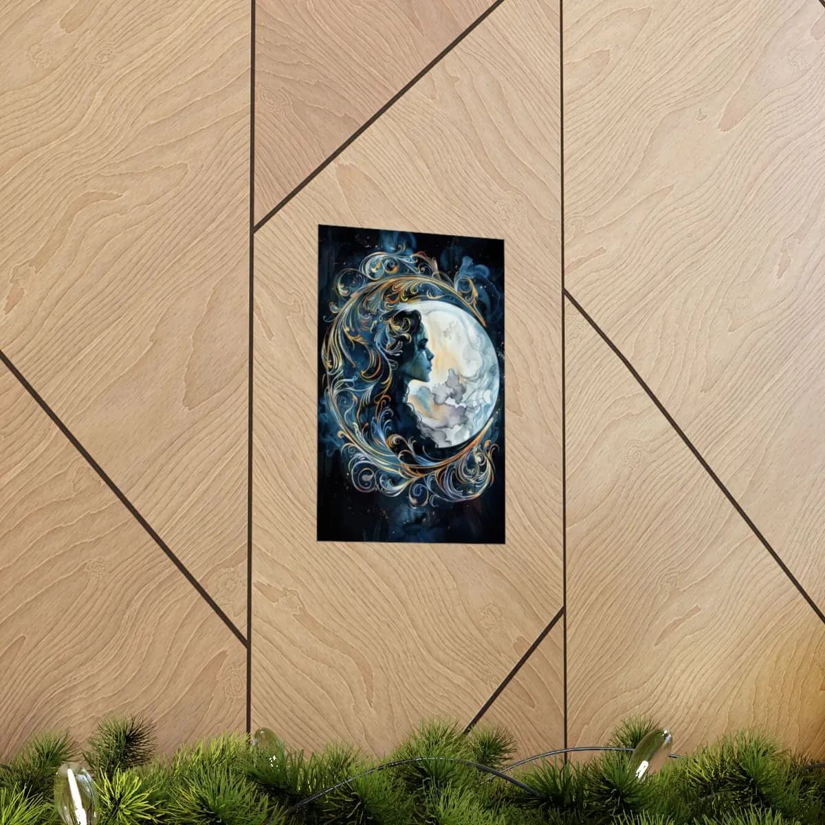 The Moon Goddess of Golden Arabesques - Matte Vertical Posters mockup angle 5