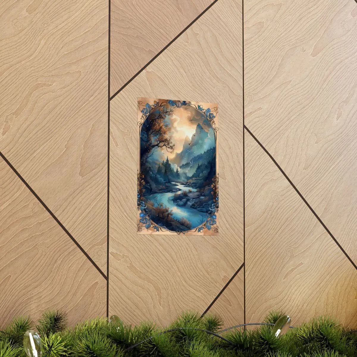 Mystic River Through Snow-Dusted Mountain Peaks - Matte Vertical Posters mockup angle 5