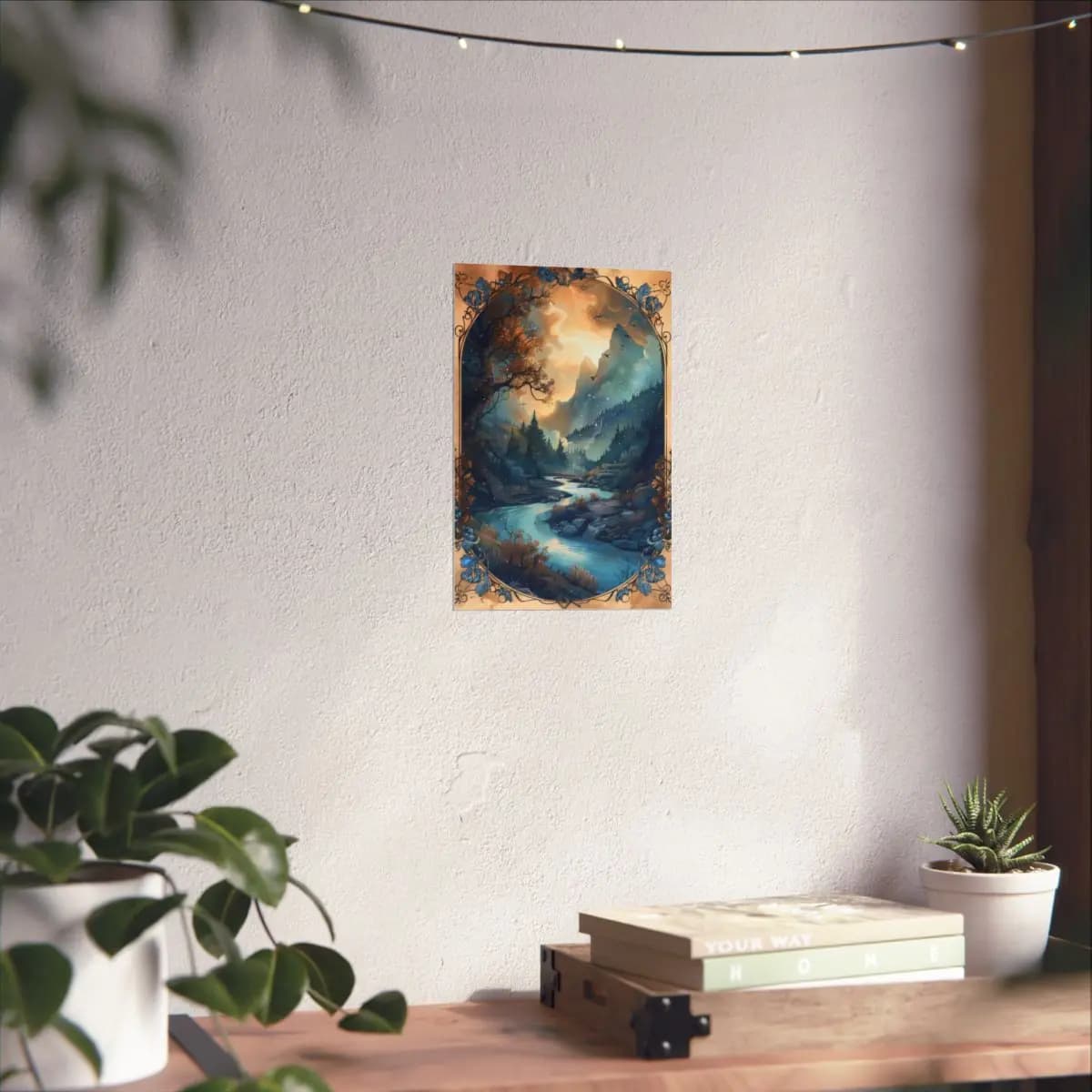 Mystic River Through Snow-Dusted Mountain Peaks - Matte Vertical Posters mockup angle 6