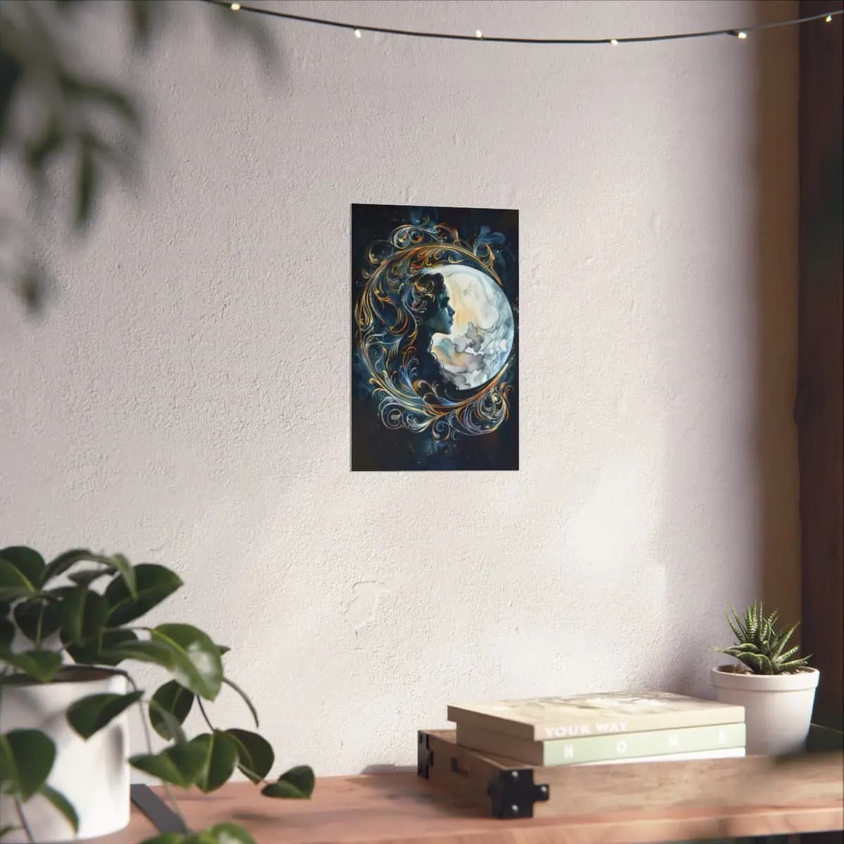 The Moon Goddess of Golden Arabesques - Matte Vertical Posters mockup angle 6