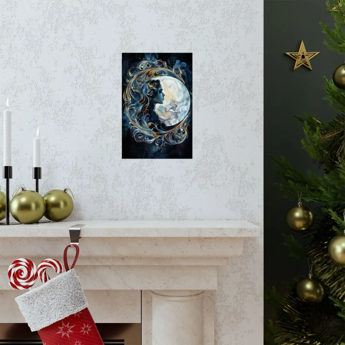 The Moon Goddess of Golden Arabesques - Matte Vertical Posters mockup angle 7