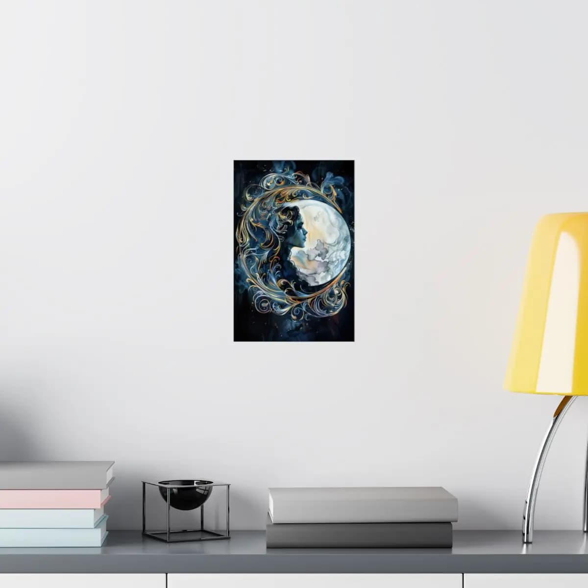 The Moon Goddess of Golden Arabesques - Matte Vertical Posters mockup angle 8