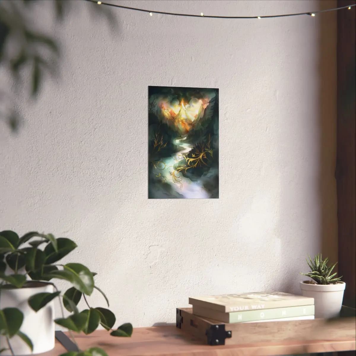 Enchanted River Toward the Glowing Peaks - Matte Vertical Posters mockup angle 6