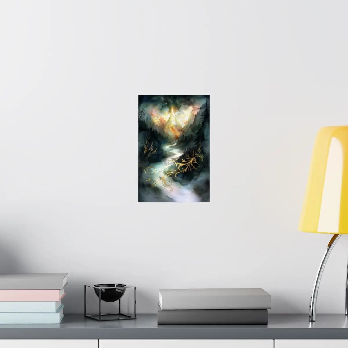 Enchanted River Toward the Glowing Peaks - Matte Vertical Posters mockup angle 8