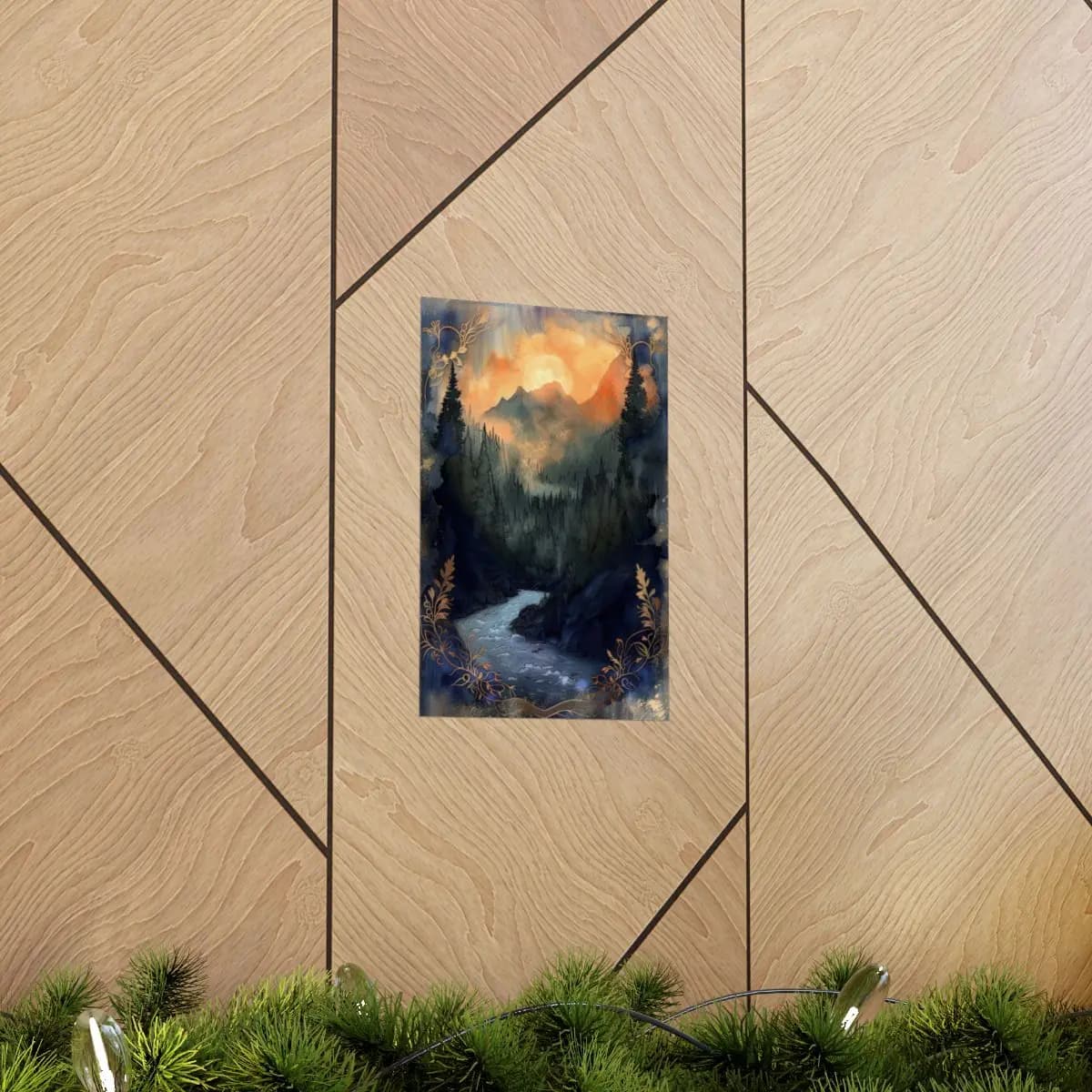 Amber Moon Over the Mountain River - Matte Vertical Posters mockup angle 5