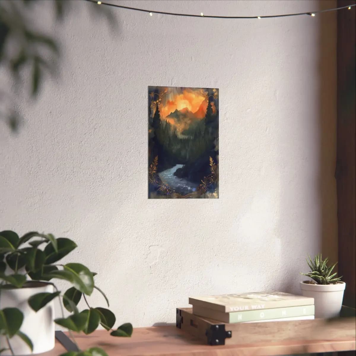 Amber Moon Over the Mountain River - Matte Vertical Posters mockup angle 6