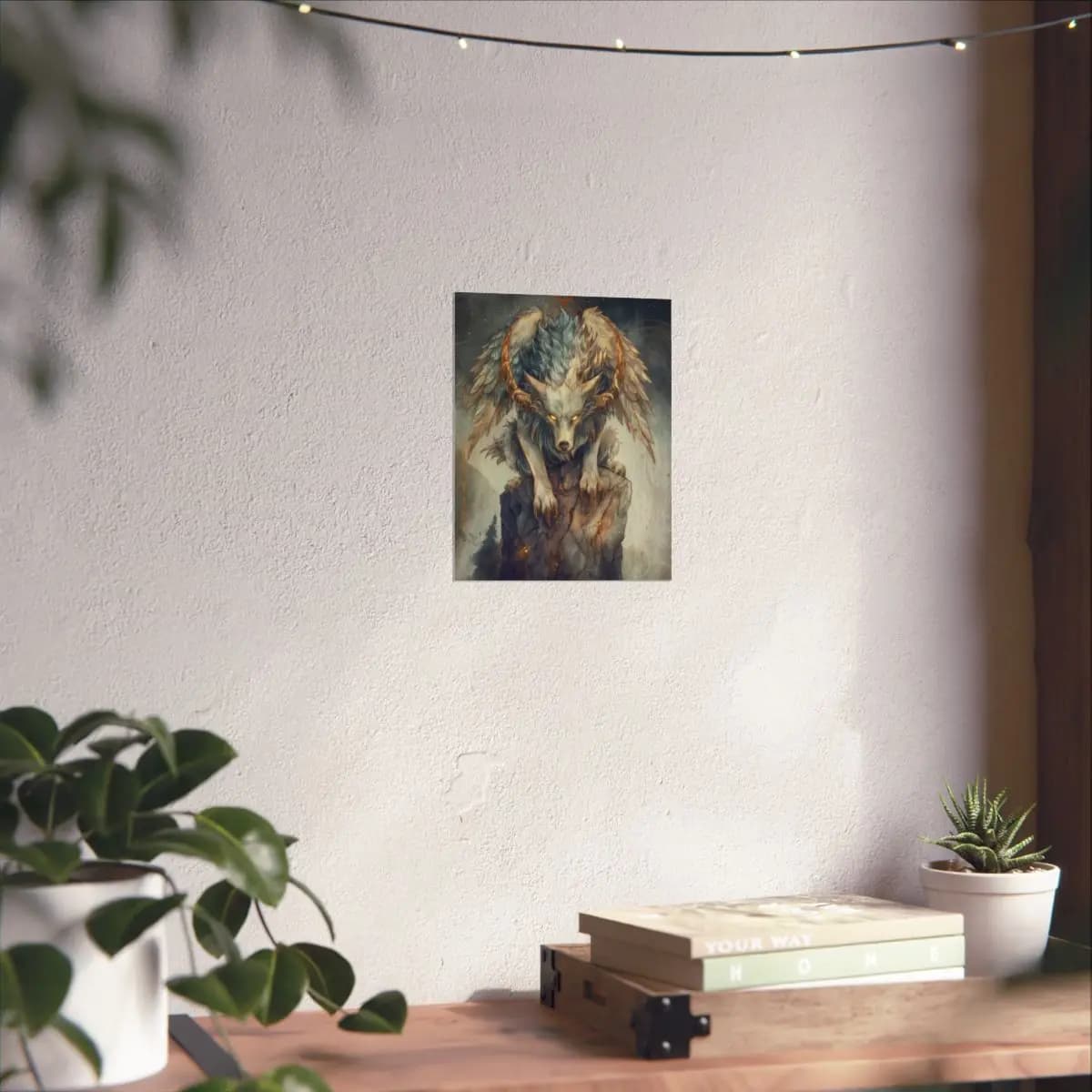 The Golden-Eyed Winged Wolf Guardian - Matte Vertical Posters mockup angle 6